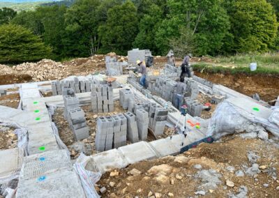 Concrete Blocks Being Laid for Home Foundation